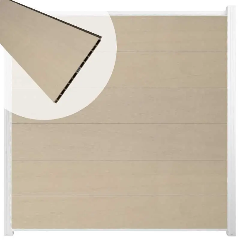 Hoge Kwaliteit Schutting composiet co-extrusie Como beige met wit aluminium kader (180 x 180 cm)