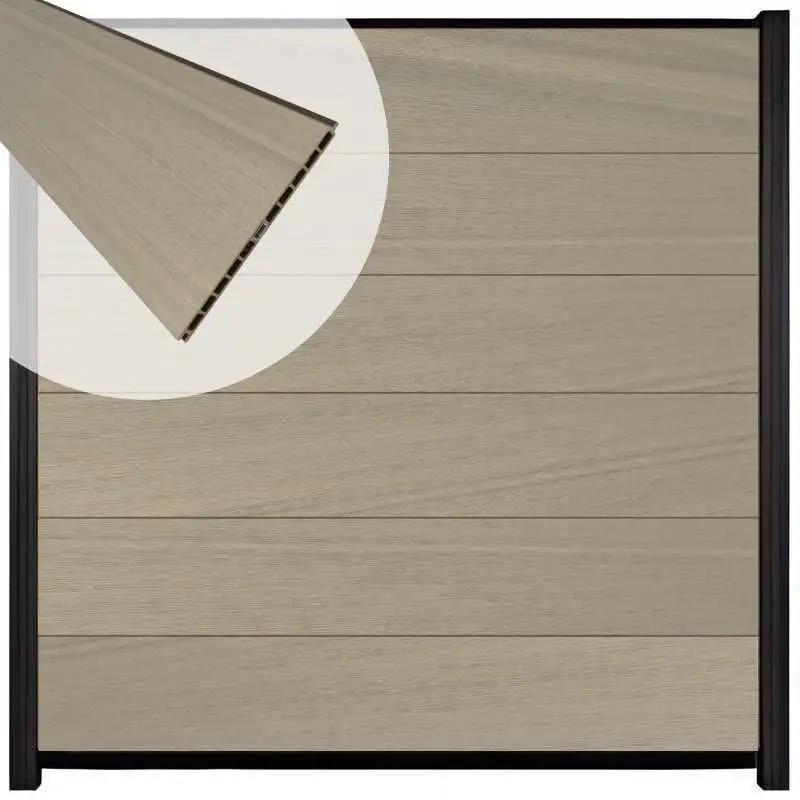 Finale Uitverkoop Schutting composiet co-extrusie Como vergrijsd bruin met zwart aluminium kader (180 x 180 cm)