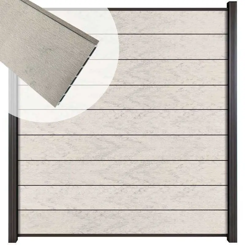 Zelfbouw schutting composiet Modular bicolor grijs met antraciet alu accessoires (180 x 200 cm) Exclusieve Aanbieding