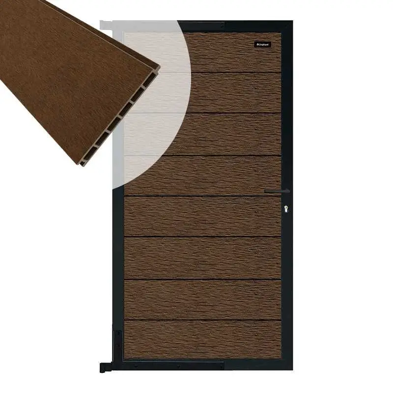 Tuindeur composiet Modular co-ex natural brown met zwart frame compleet (90 x 180 cm) Flitsaanbieding