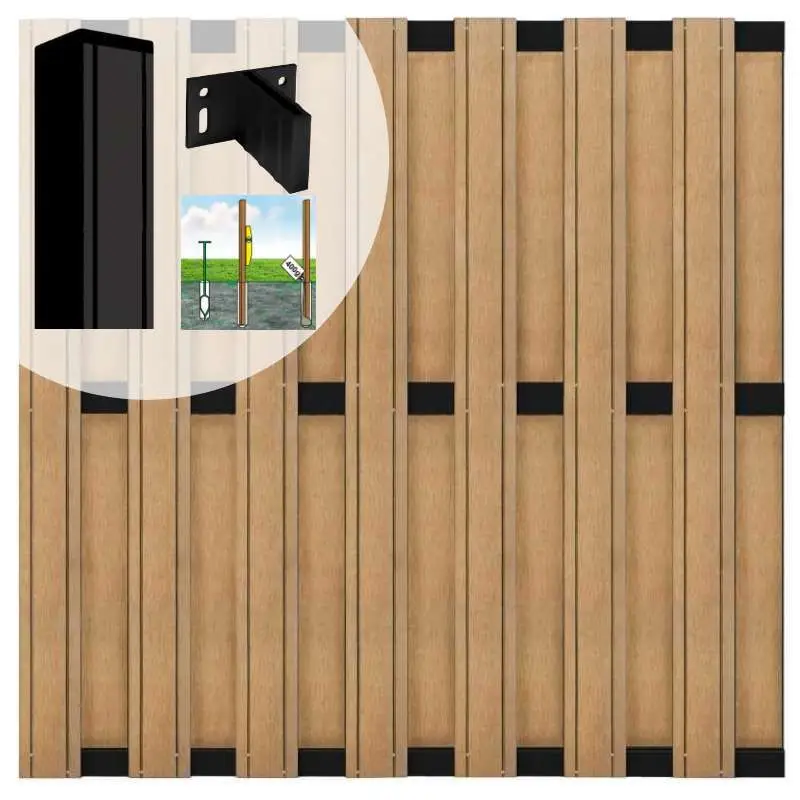 Schutting set composiet Stijl teak met zwart aluminium frame (5,67 meter) Veilige Betaling