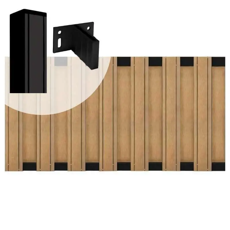 Seizoensaanbieding Tuinhek set composiet Stijl teak met zwart aluminium frame (5,68 mtr)