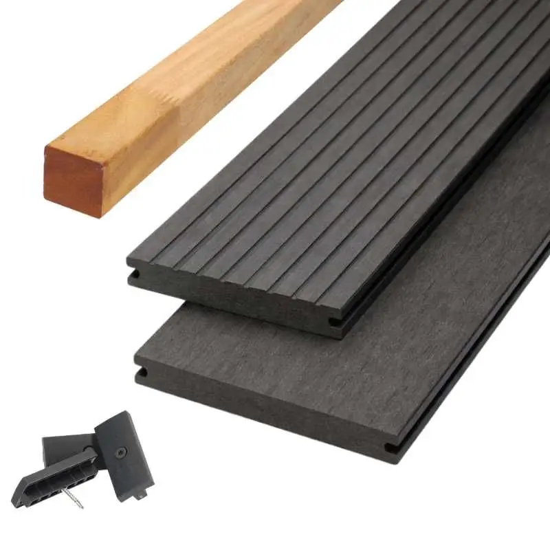 Vlonder totaalpakket composiet massief - 2,1 x 14 cm antraciet grove ribbel/vlak (4 mtr) Shop Nu