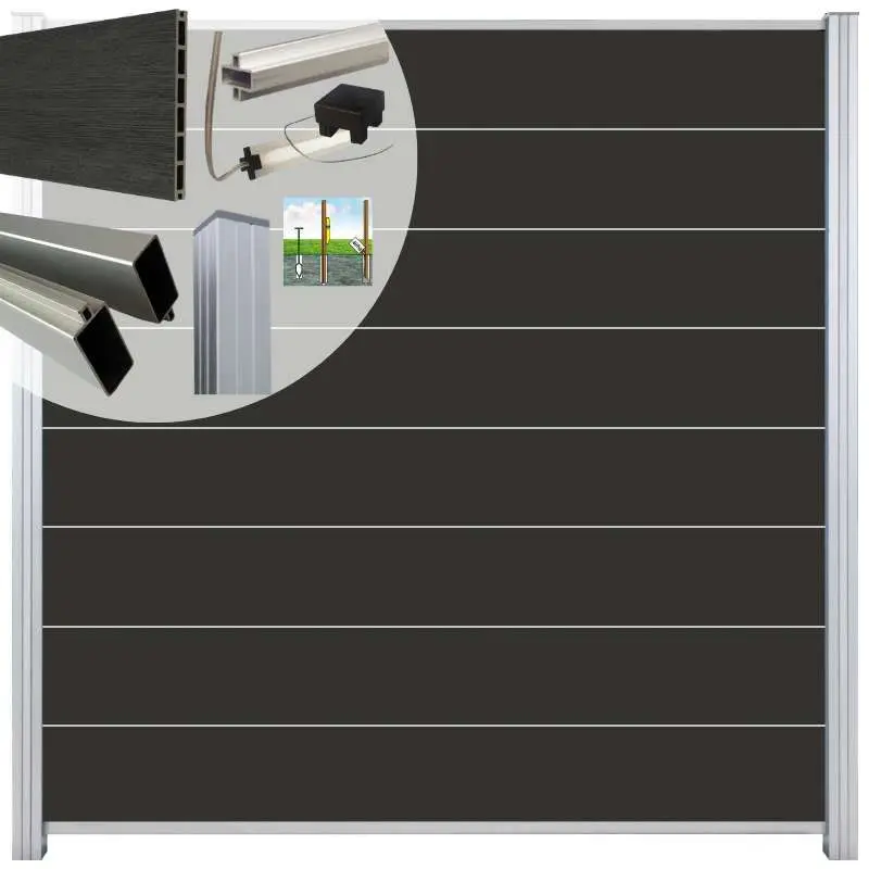 Veilige Betaling Schutting set composiet Modular co-ex nero - blank alu accessoires (5,60 meter)