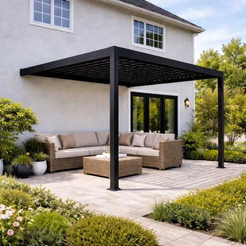 Pergola aluminium aanbouw - Gitzwart RAL9005 - 300 x 250 x 250 cm Direct Beschikbaar