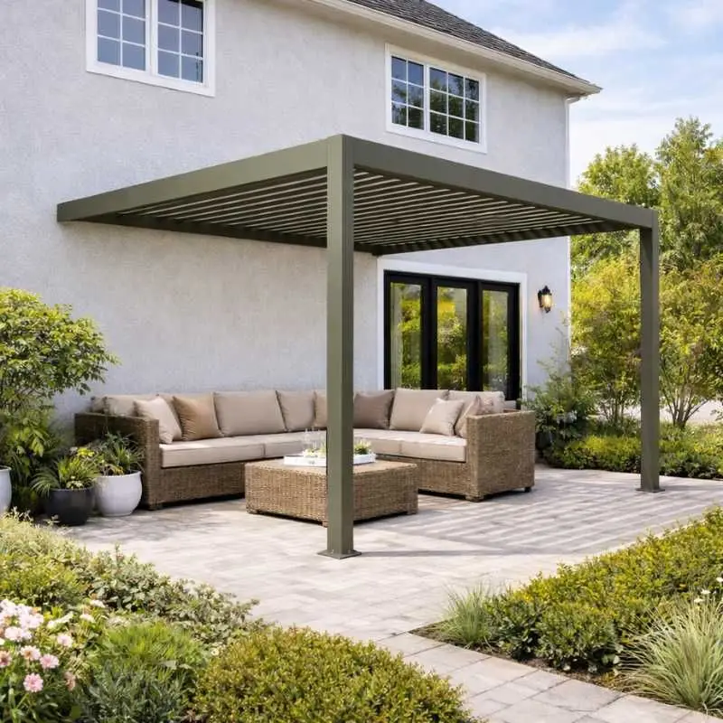 Laatste Kans Pergola aluminium aanbouw - Olijfgrijs RAL7002 - 300 x 250 x 250 cm