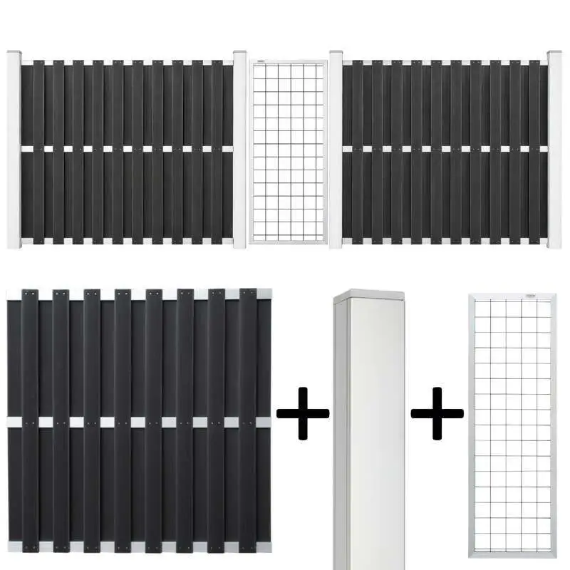 Schutting set composiet Capri antraciet blank alu frame - Draadscherm (4,47 meter) Populair