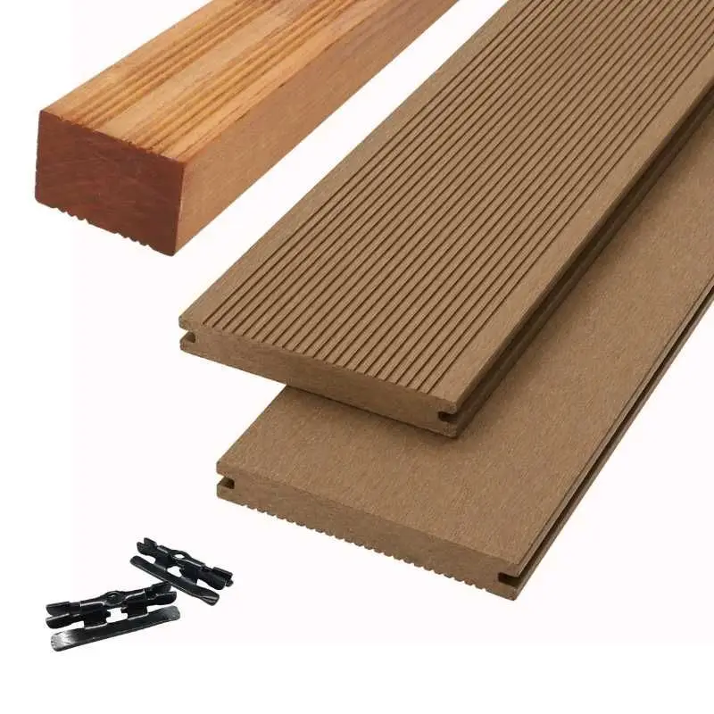 Vlonder totaalpakket composiet massief 1,9 x 14 cm eik (3 mtr) grove ribbel/vlak Uitverkoop