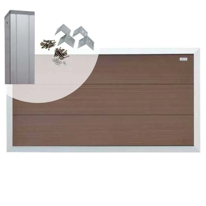 Weekendaanbieding Schutting composiet laag Forte bruin met blank aluminium kader (7,54 mtr)